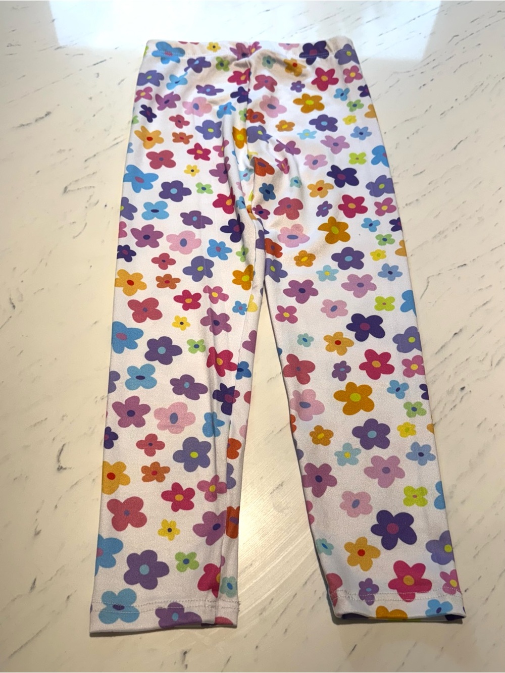 Kids Floral Print Leggings - White Multicolor